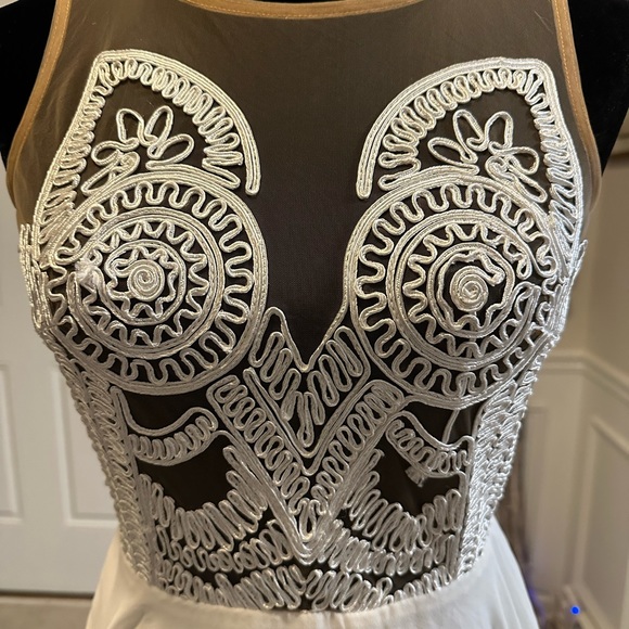 Xtaren unique dress. Embroidery on mesh top with flowy bottom, Adult Sz Small - Picture 2 of 8